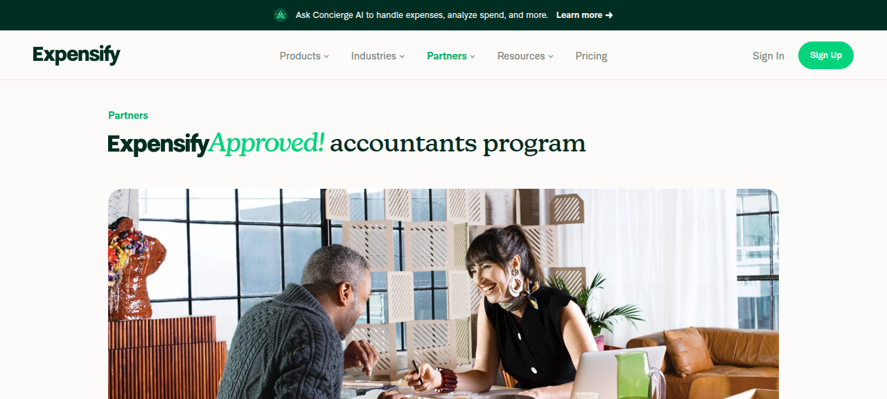 Session navigated off the app to the public expensify.com Partners marketing page, confirming session loss