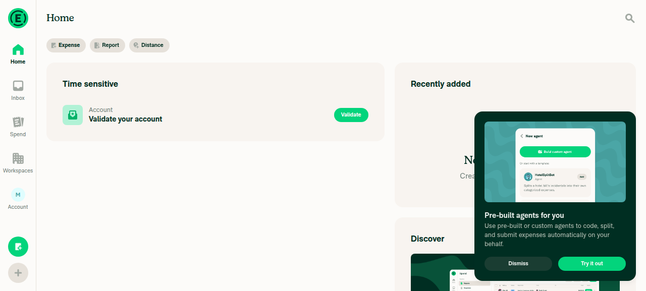 Home tab after initial load