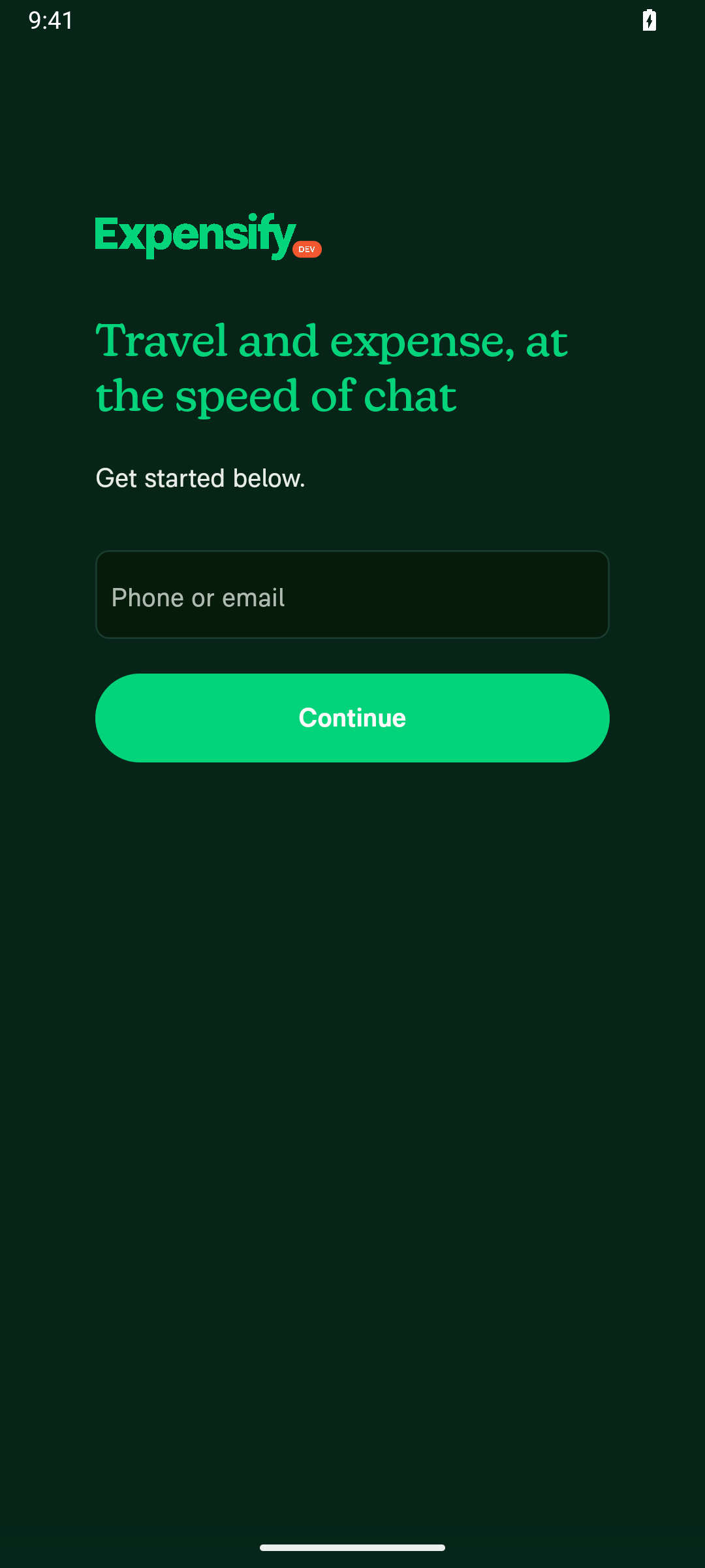 App sign-in screen on launch