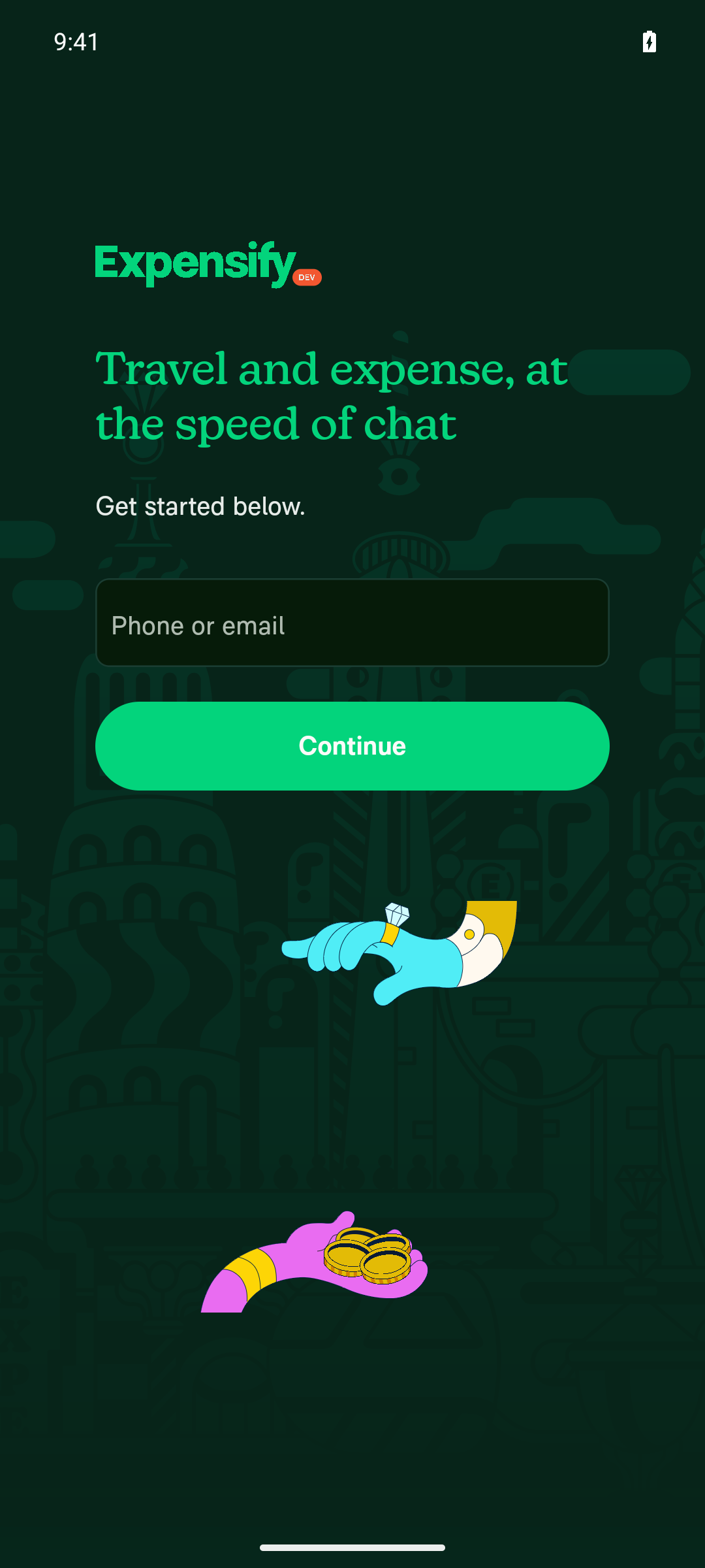 Initial sign-in screen