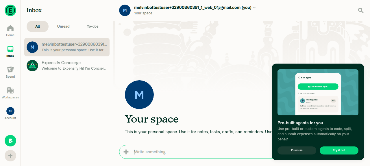 Self-DM chat opened from Inbox