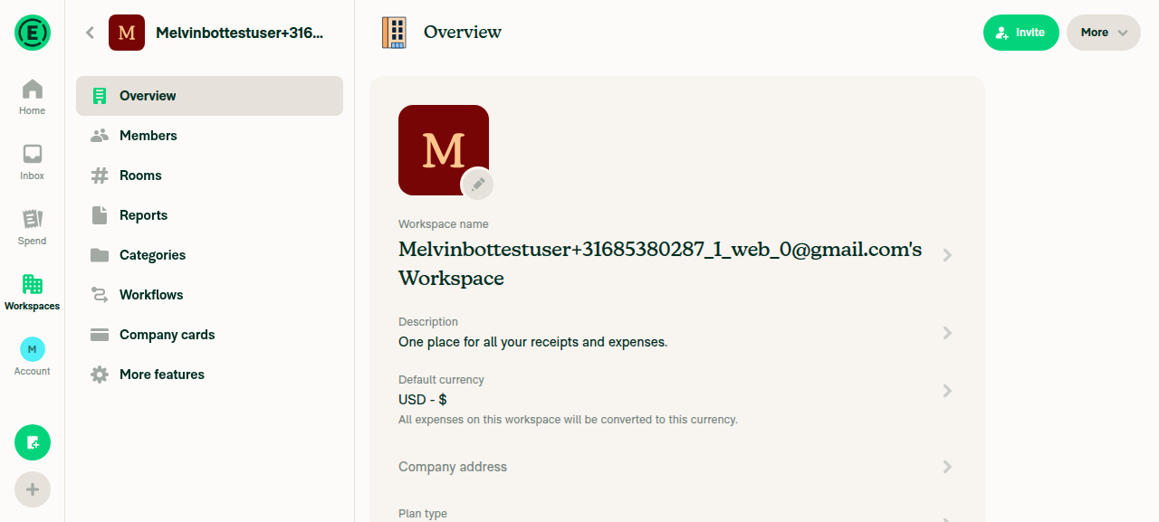Workspace created for invoice sender