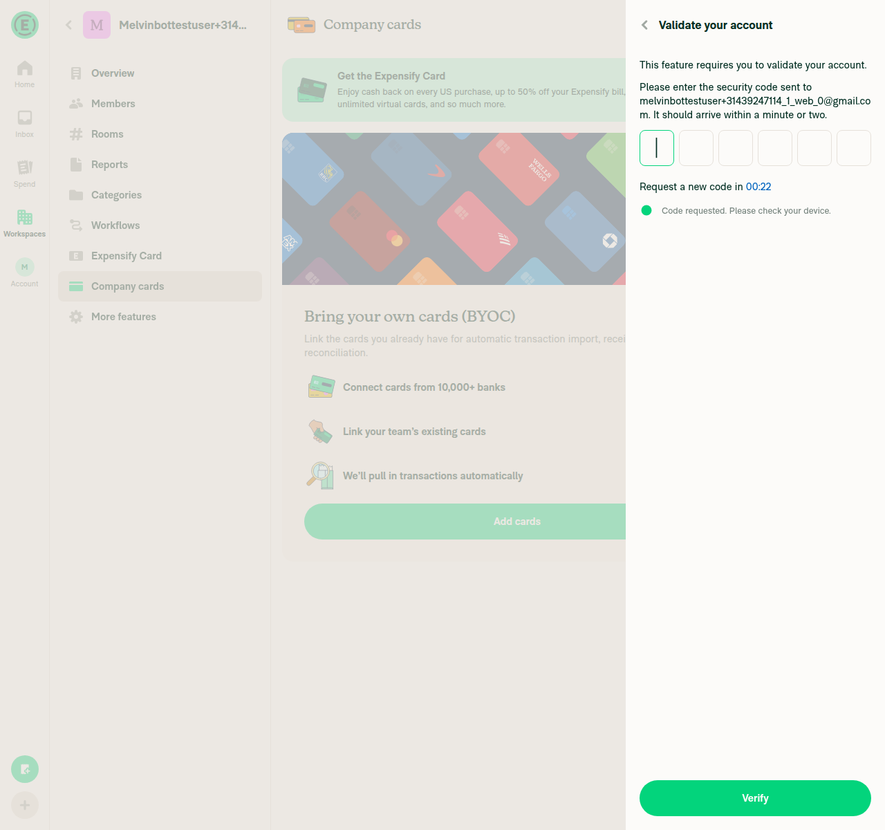 Validate your account security-code prompt shown after clicking Add cards