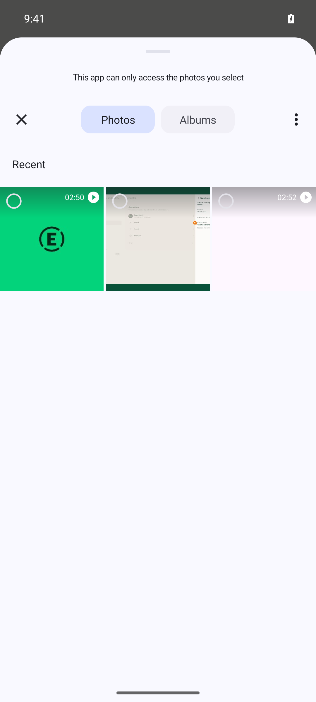 Native Android photo picker showing the test image