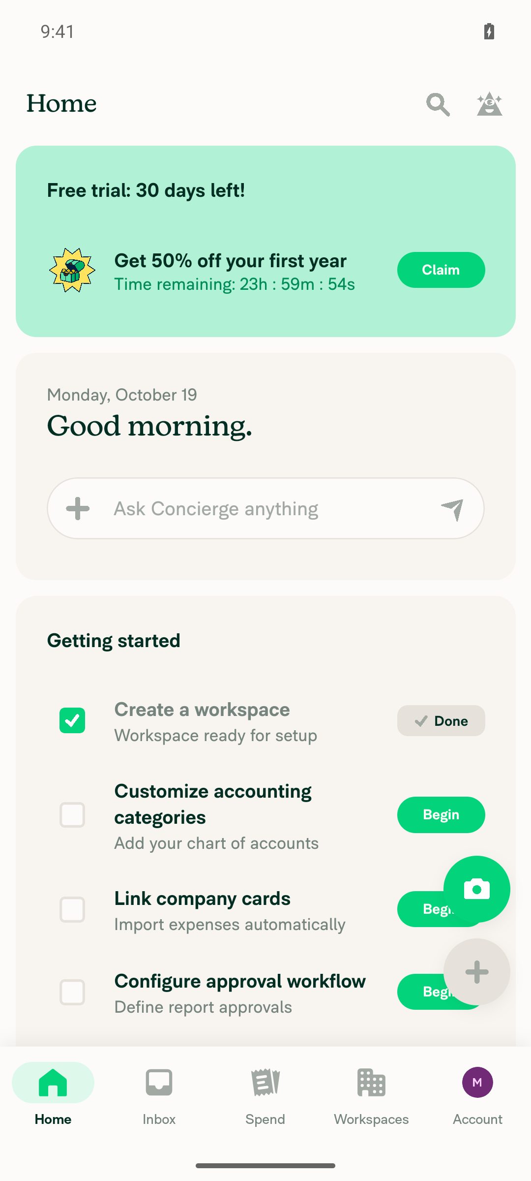 App loaded on Home screen after sign-in