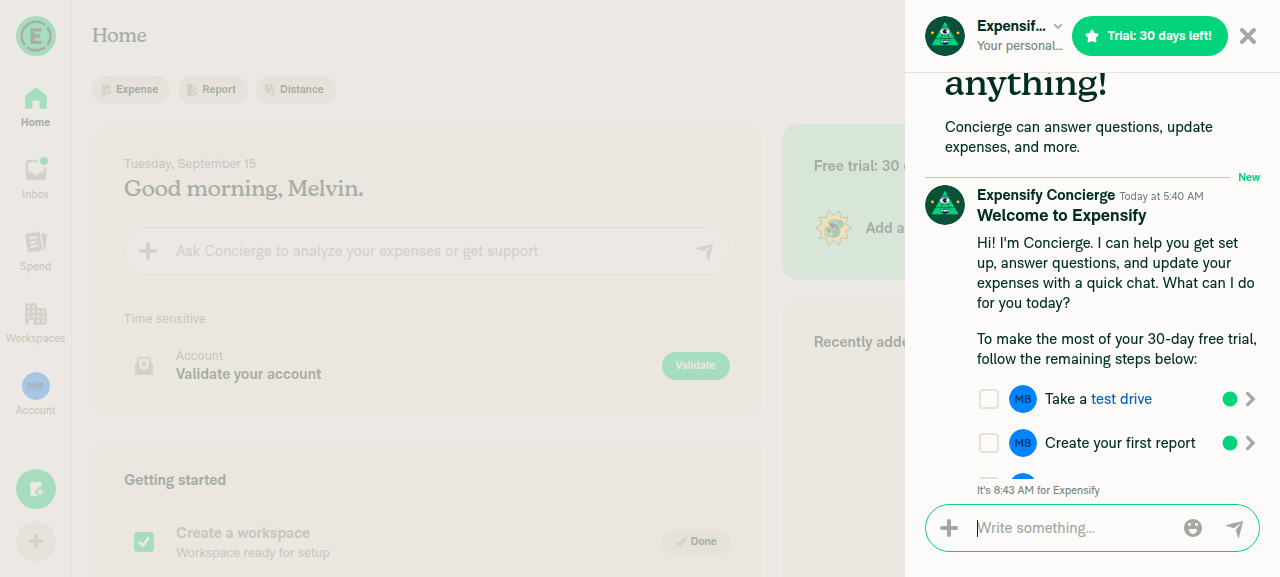 Concierge chat open with composer