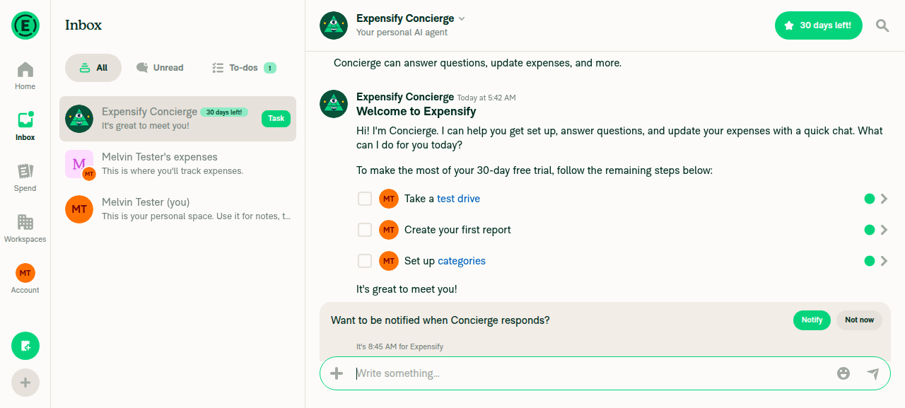 Concierge chat composer after clicking Add attachment