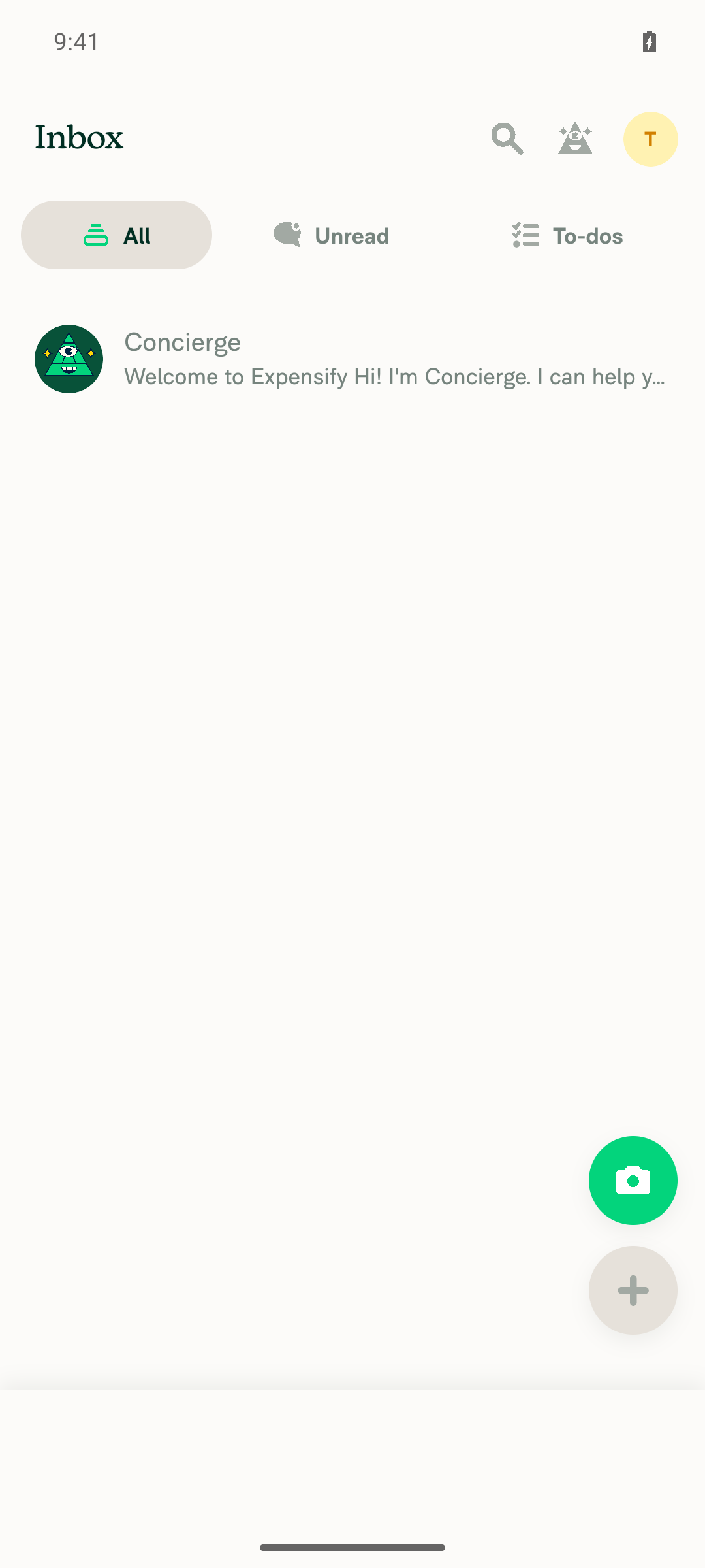 Inbox with Concierge chat, no error overlays