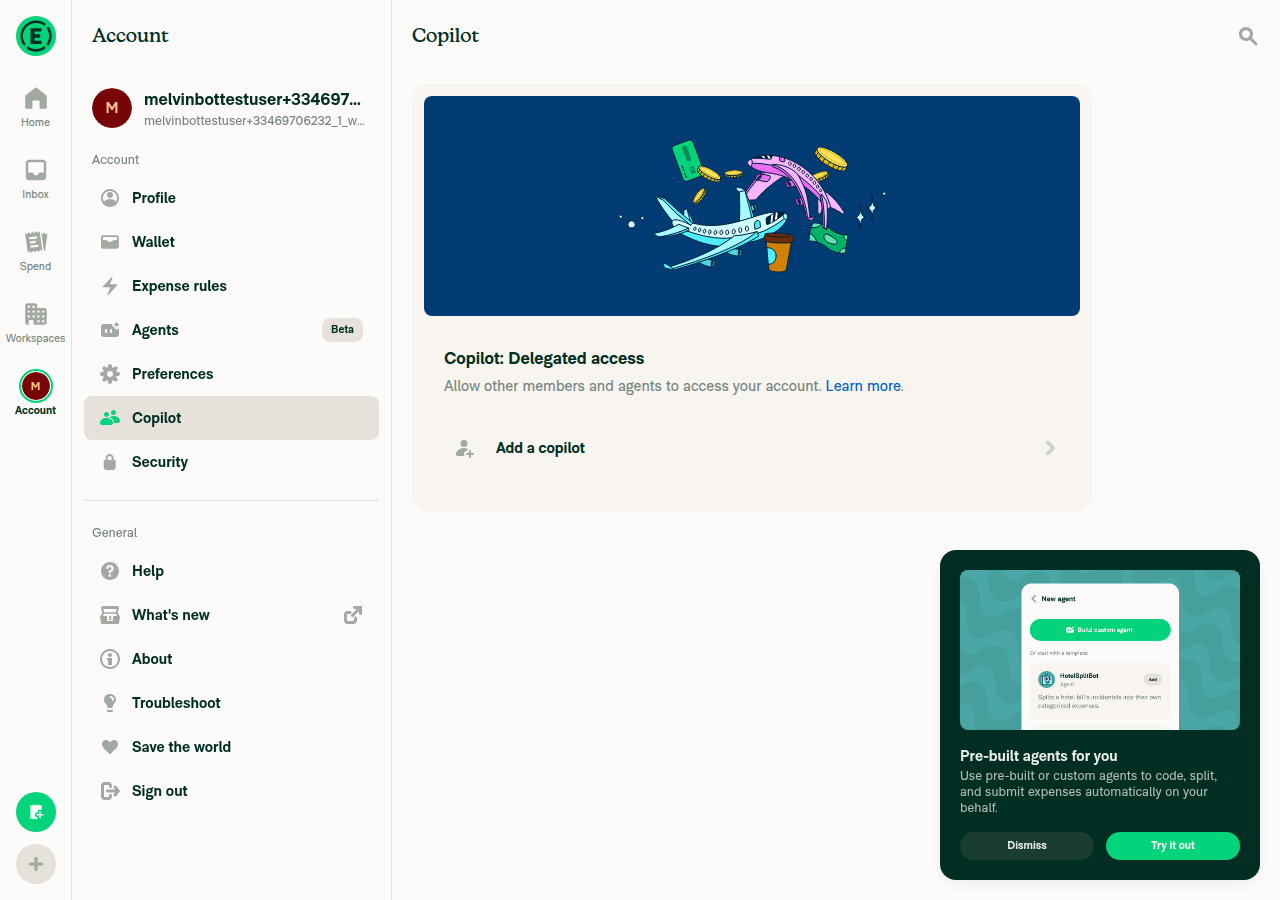Account > Copilot page showing no search input after the revert
