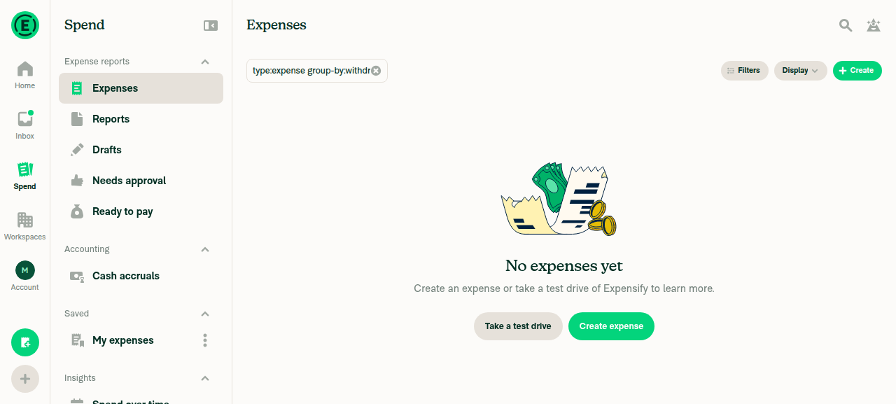 Expensify Card settlements search view showing the empty state
