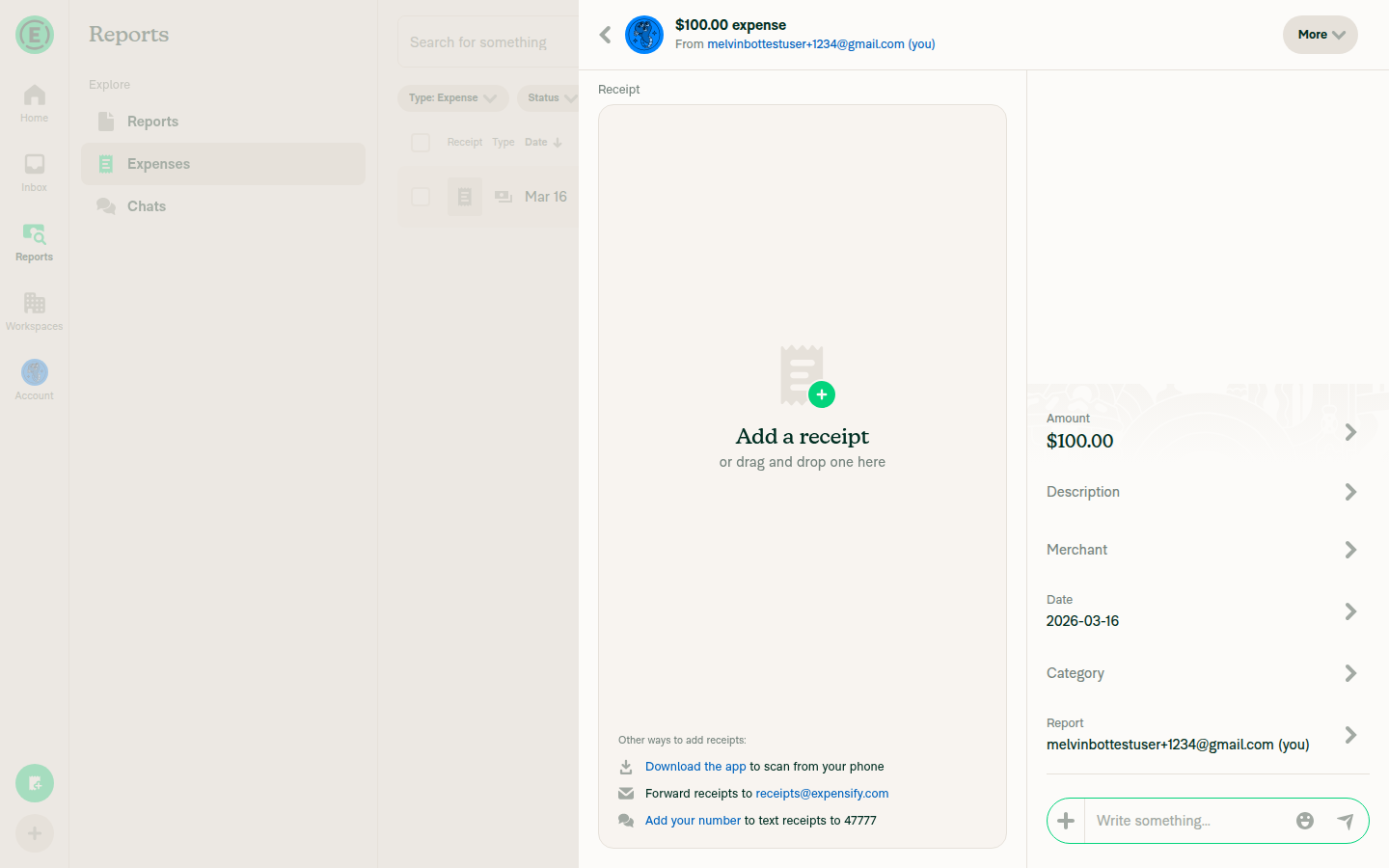 Expense report header showing the More button