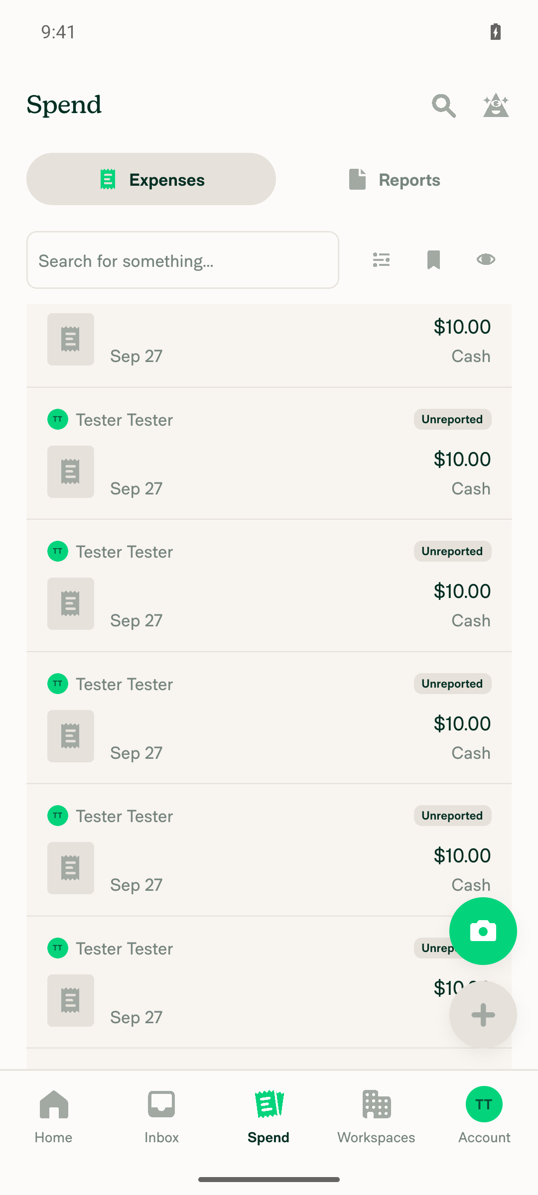Expenses list loaded online with 64 unreported expenses