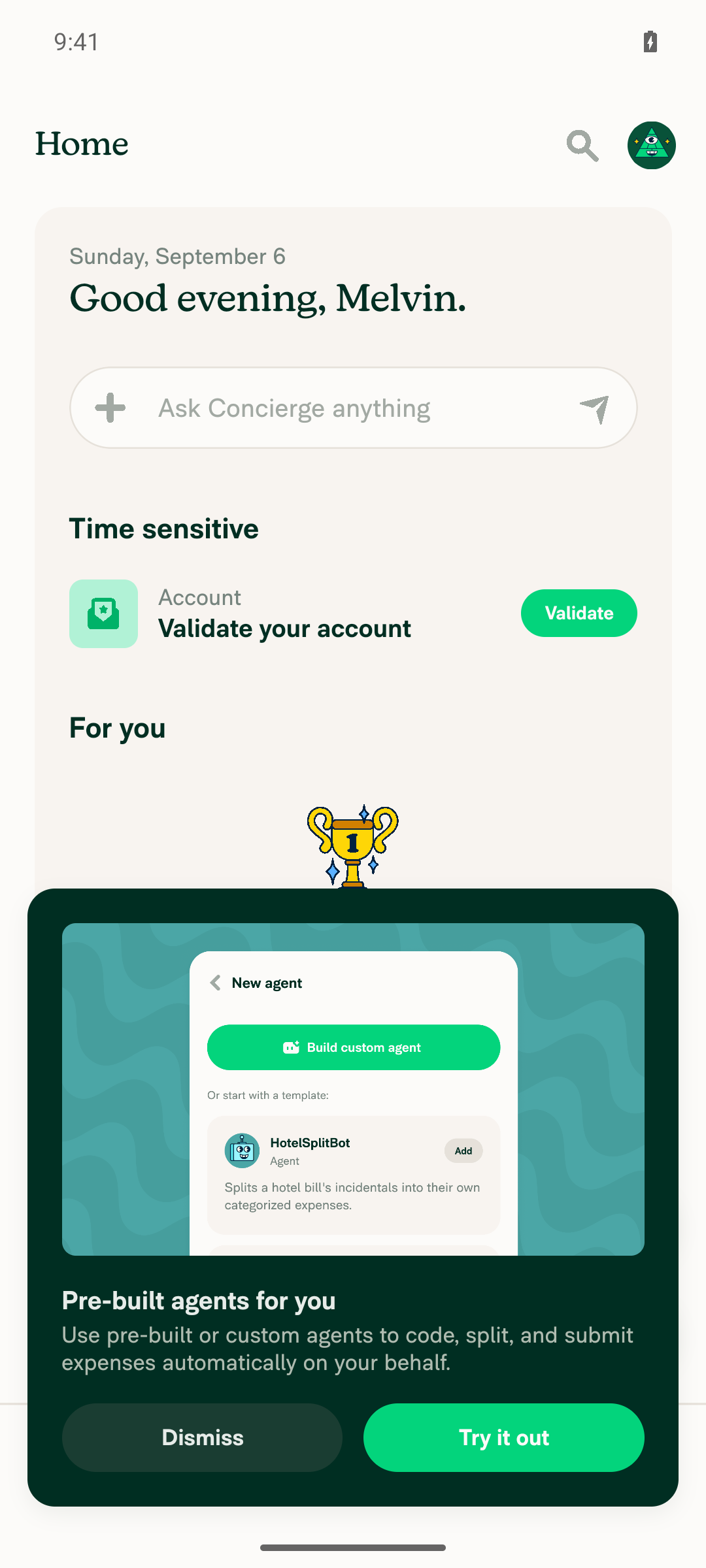Home screen loaded with no error banners