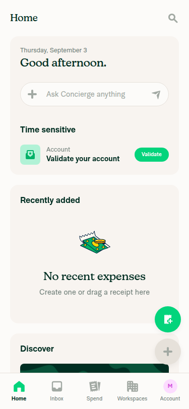 Bottom tab bar visible on Home page at narrow viewport