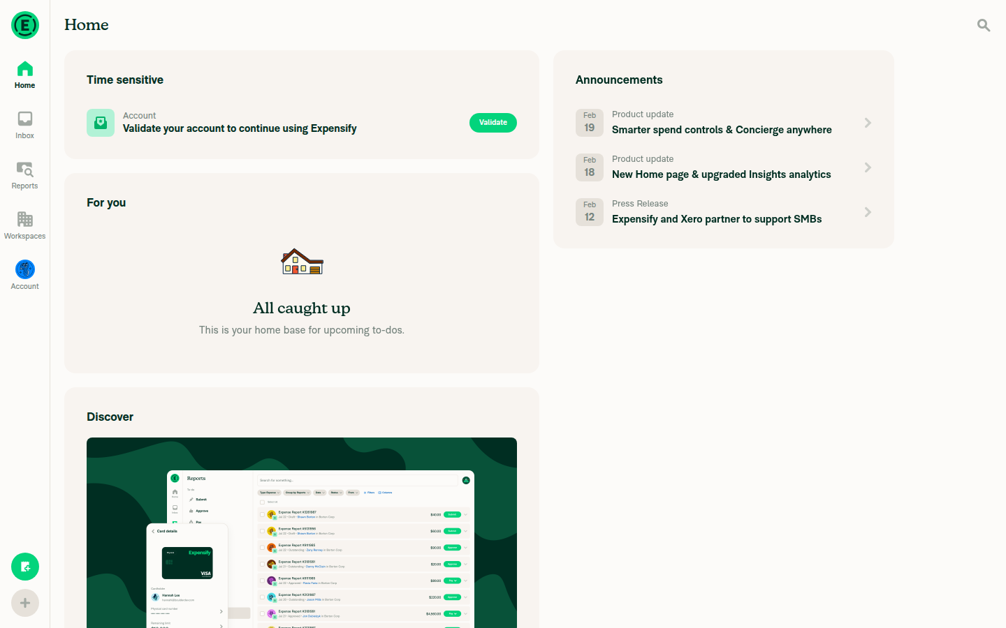 Home page after signing in