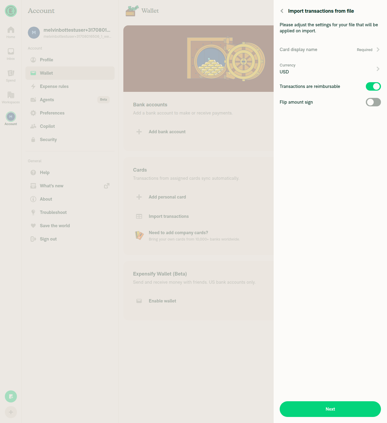 Import transactions from file RHP, initial state