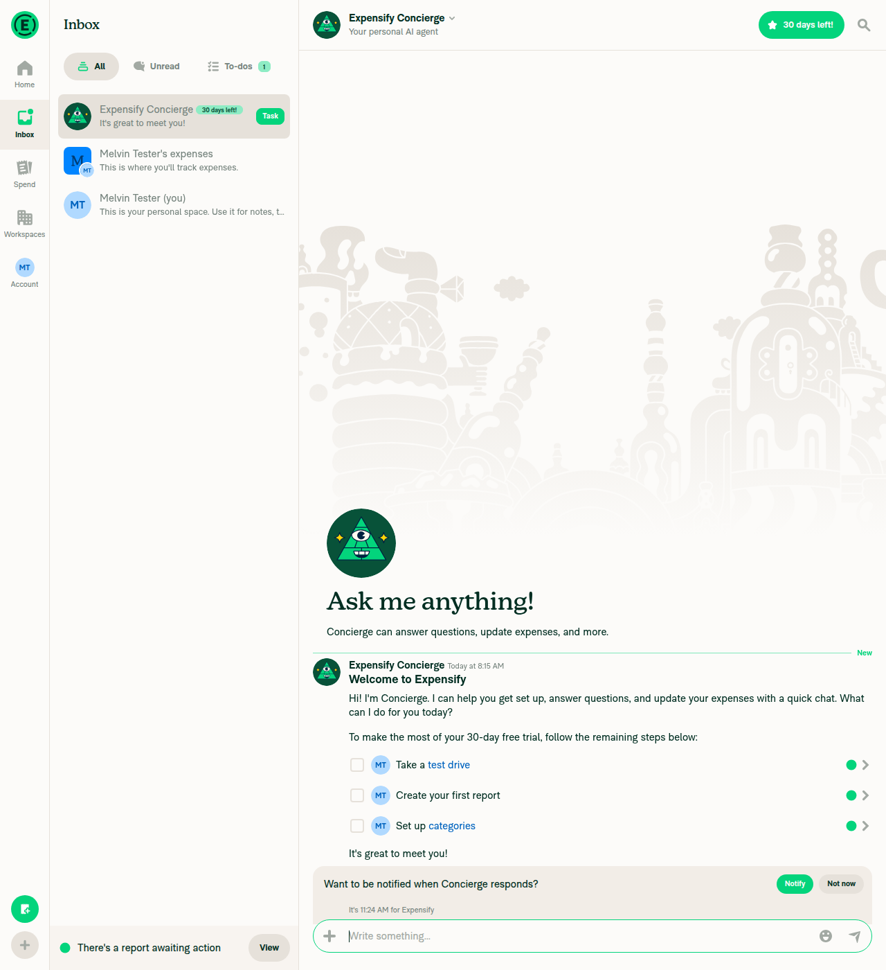 Inbox loaded after onboarding with no error banners