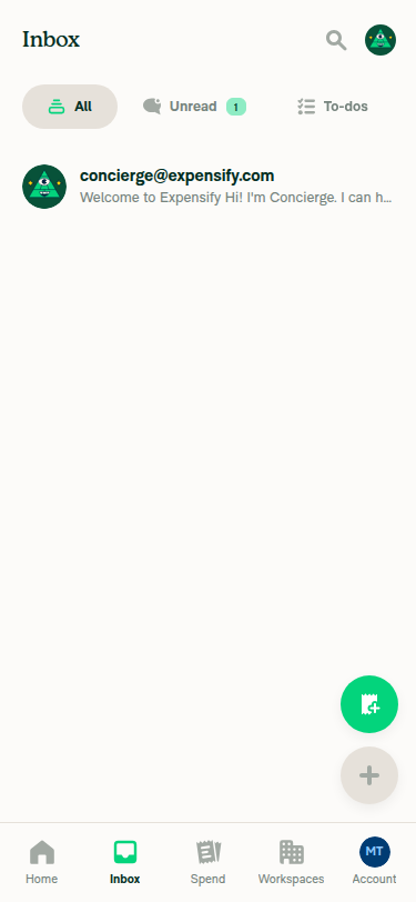 Inbox narrow view with tab icons