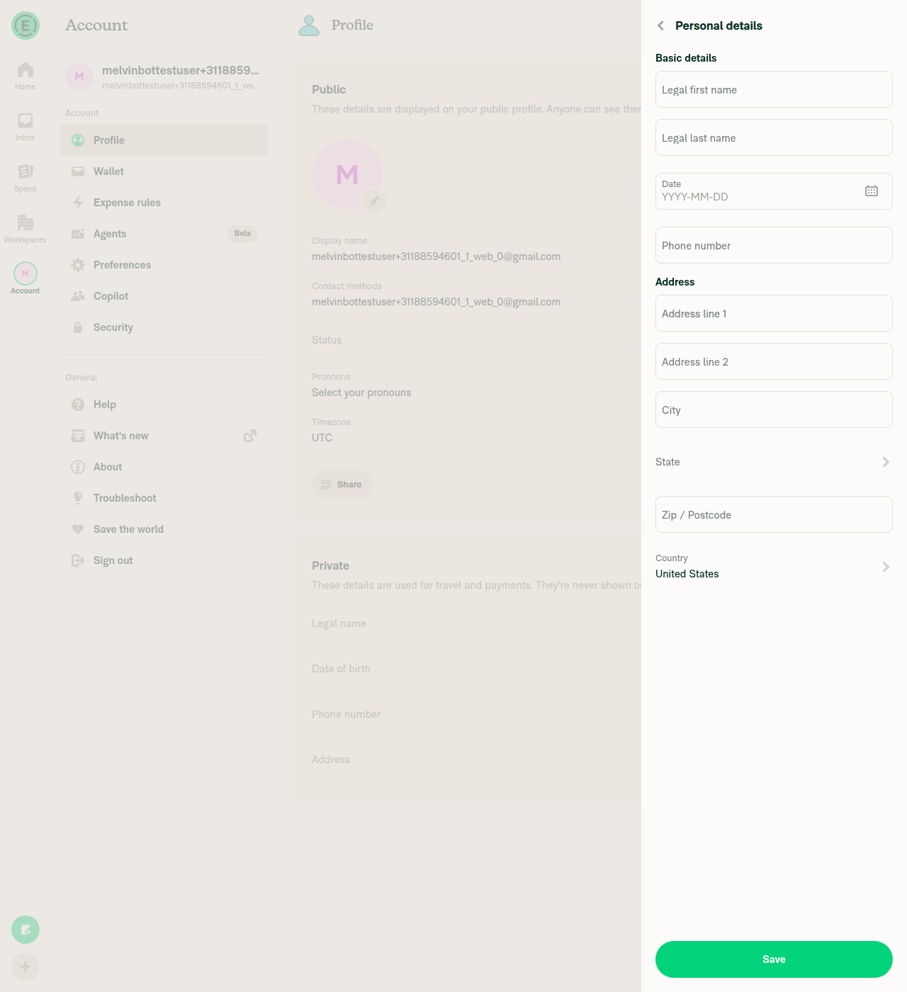 Personal details panel
