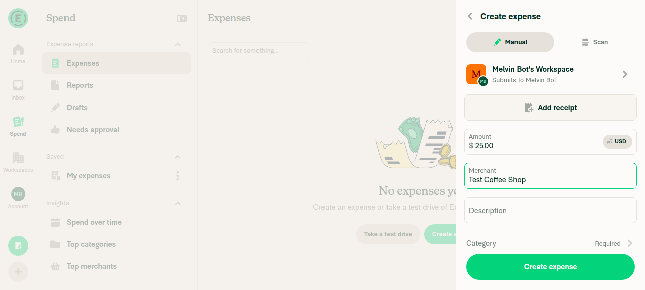 Manual expense confirmation page