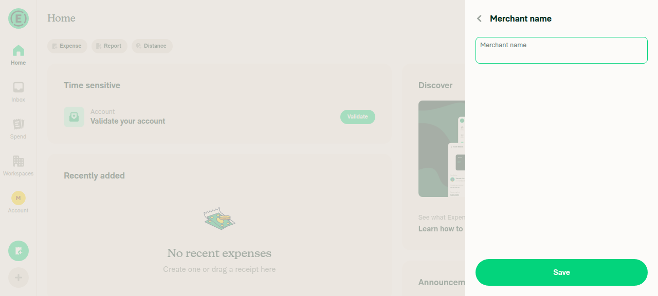 Merchant name edit screen showing renamed field label and placeholder