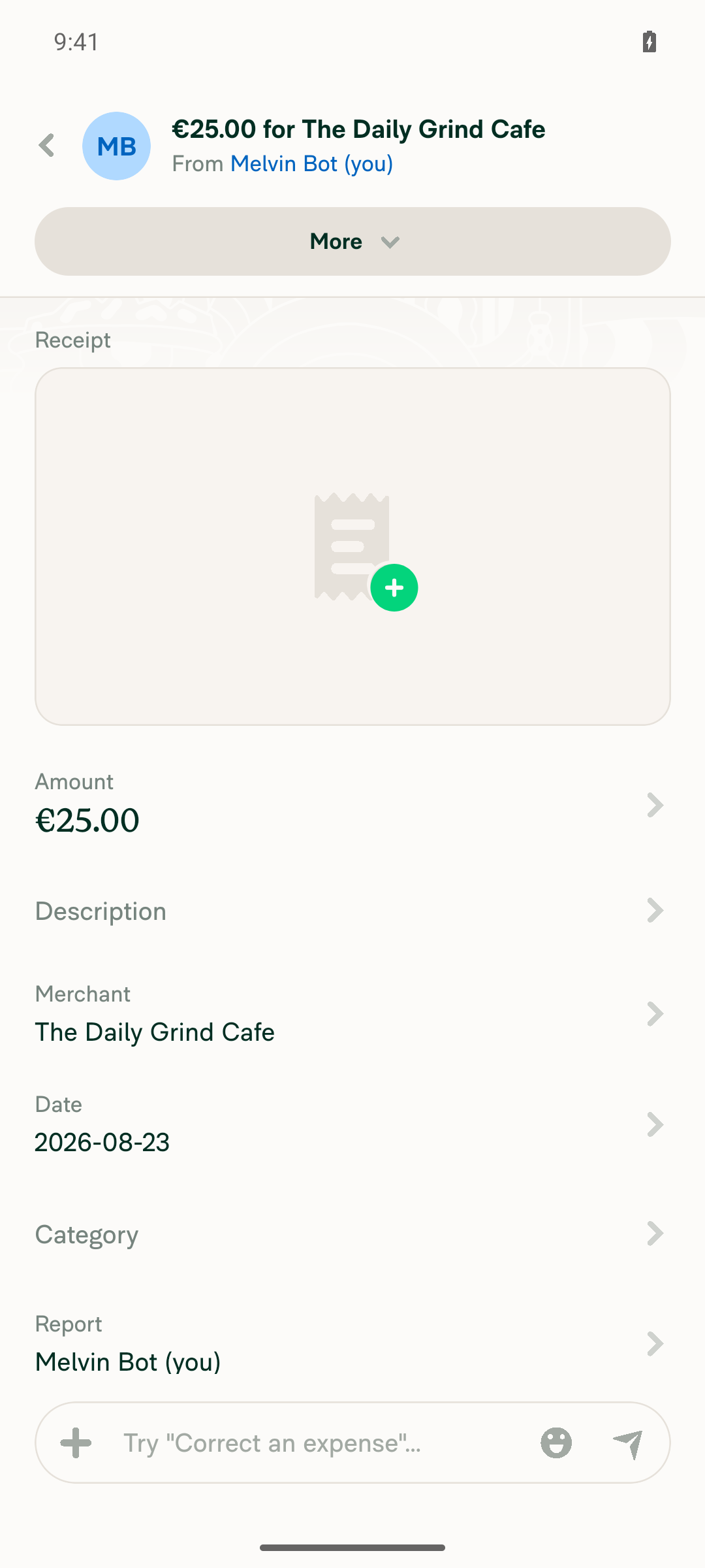 Expense details after merchant edit to The Daily Grind Cafe