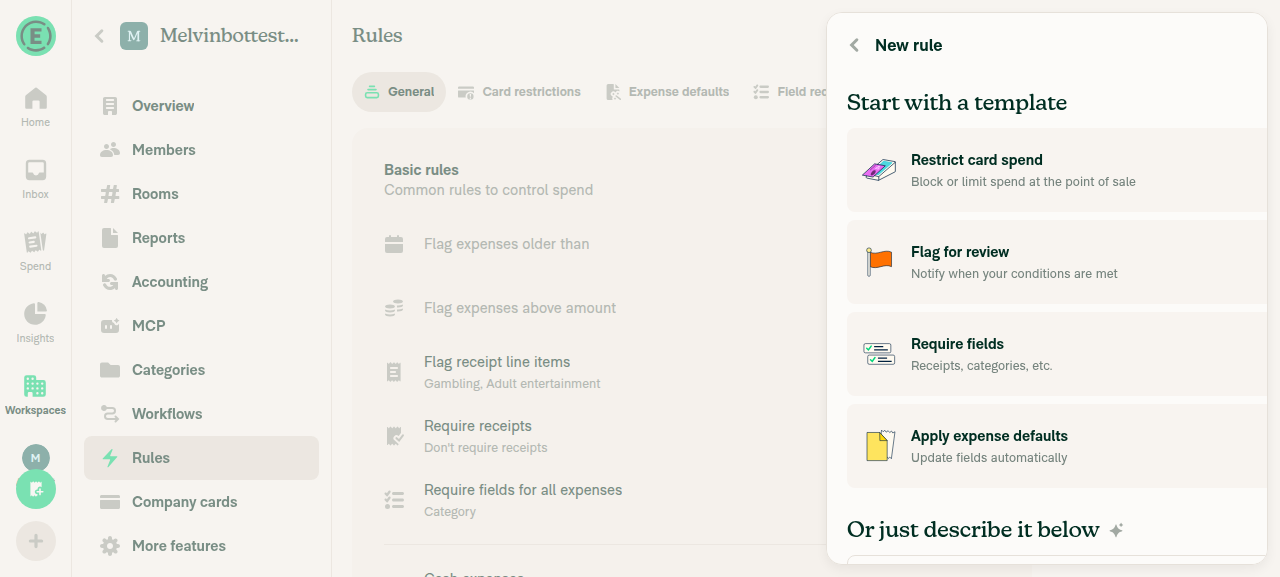 New rule page listing the four templates