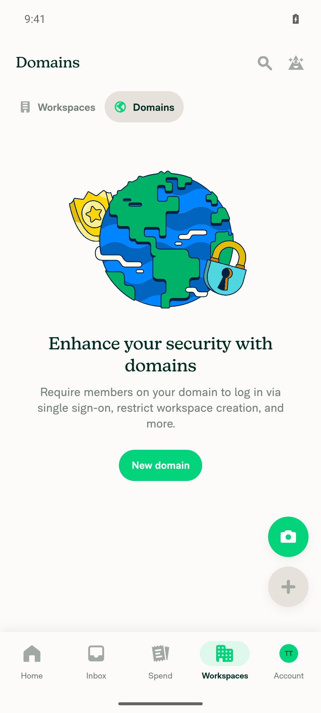 Domains tab empty state with no existing domain