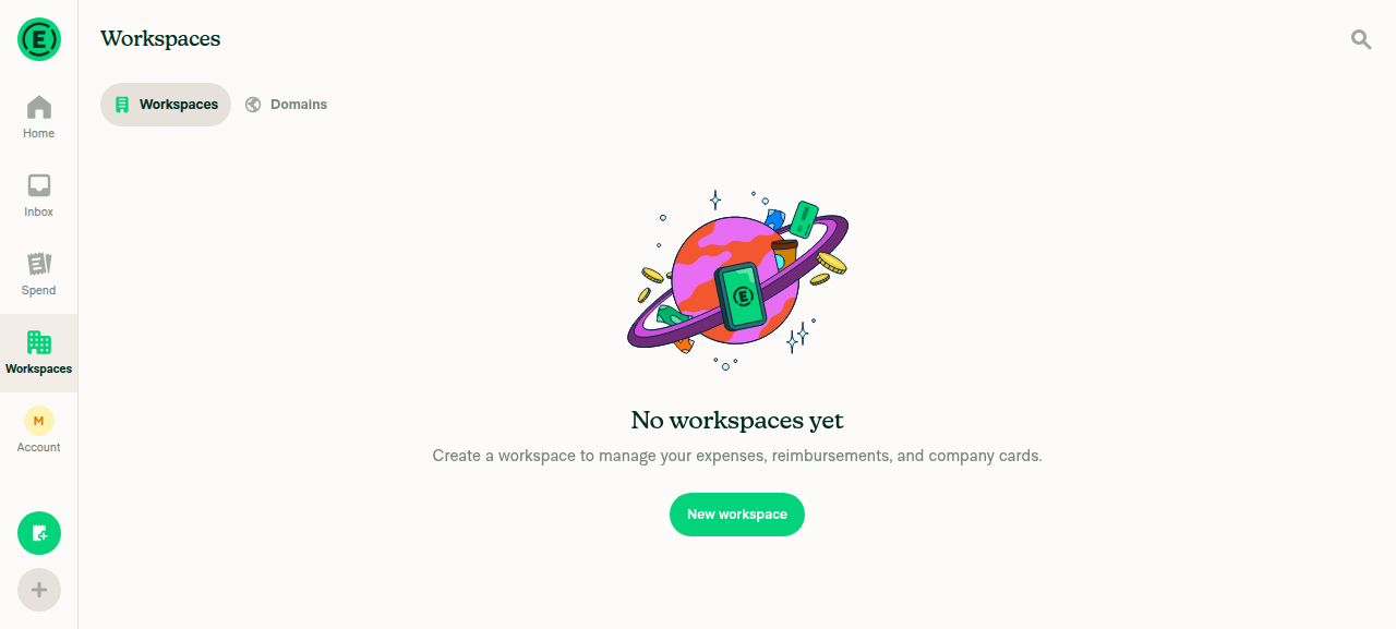 Workspaces page showing 'No workspaces yet' on Web