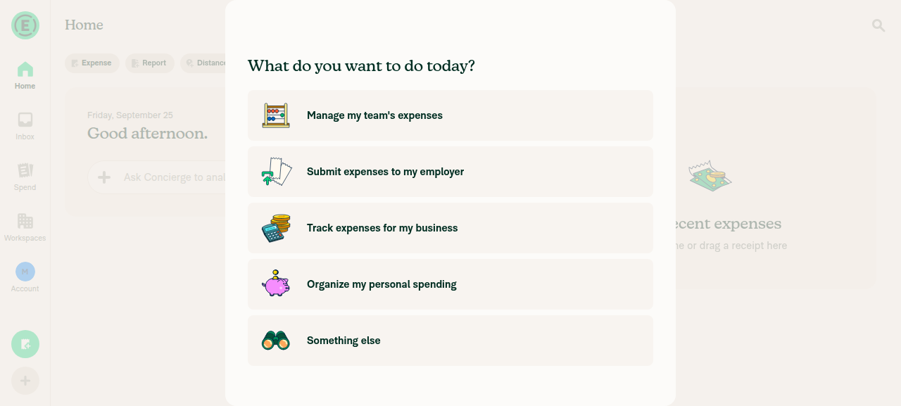 Onboarding purpose-selection screen, no error text