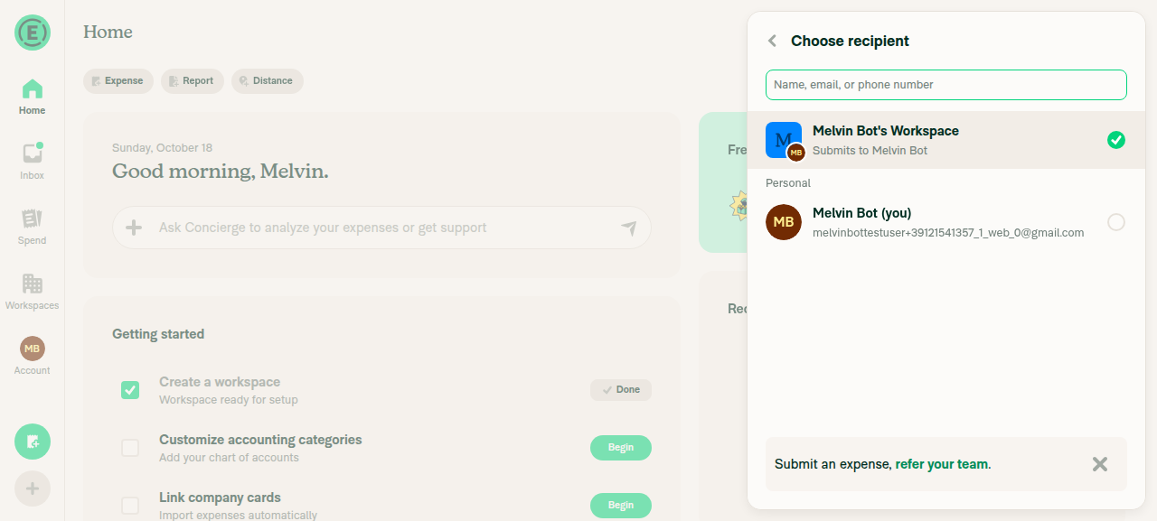Choose recipient list open with amount entered