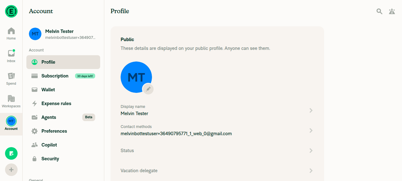 Profile page with Vacation delegate row after Status