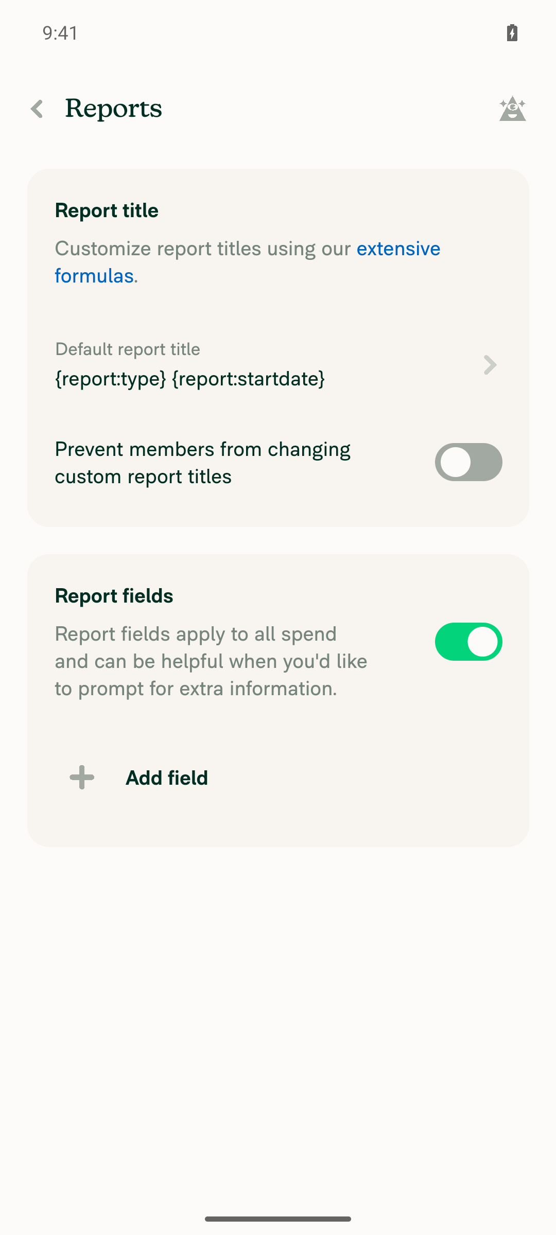 Report fields enabled on Workspace Reports page