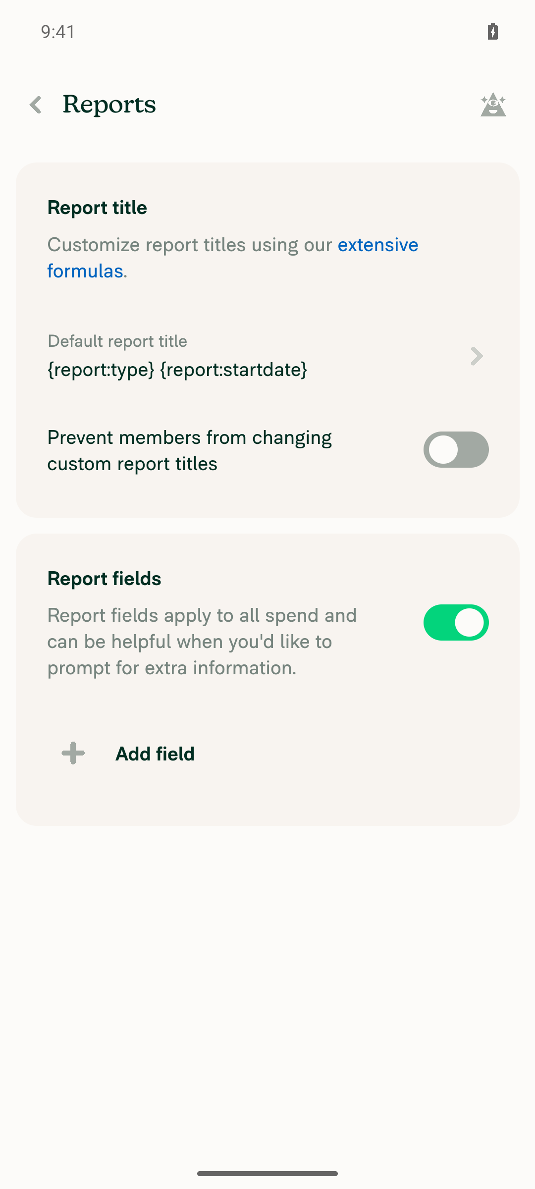 Report fields enabled with Add field button