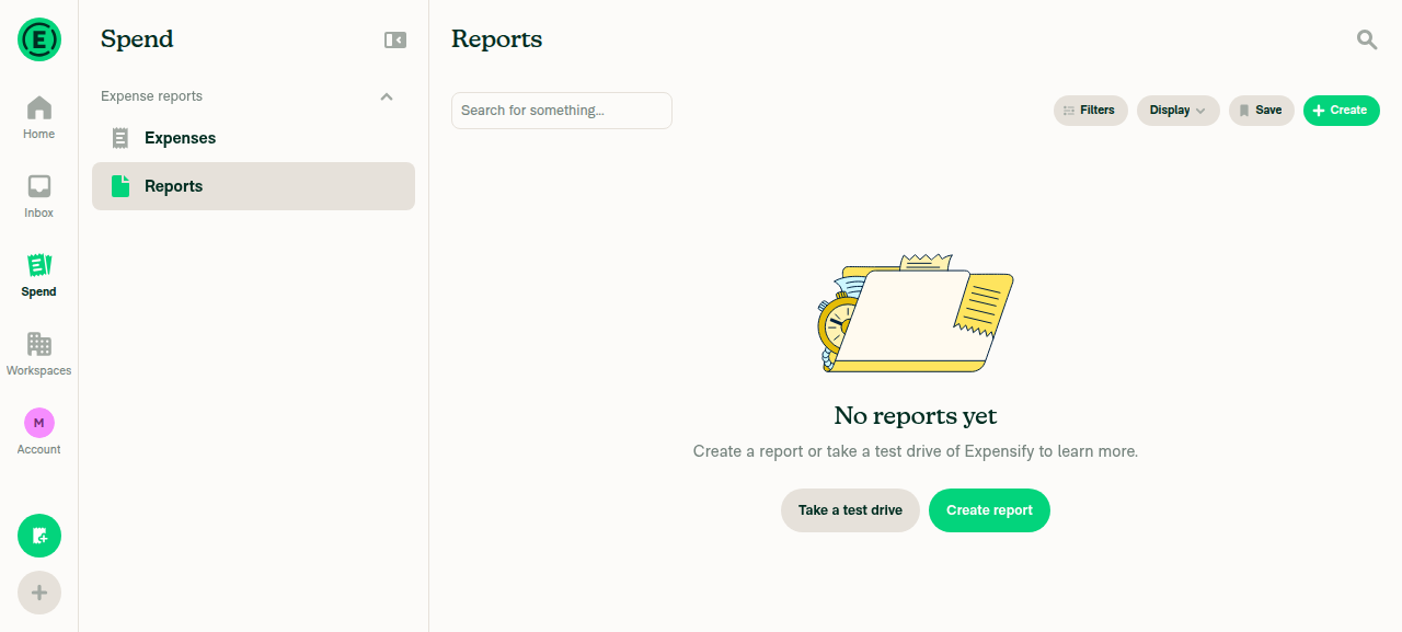 Search Spend > Reports tab empty state renders without errors