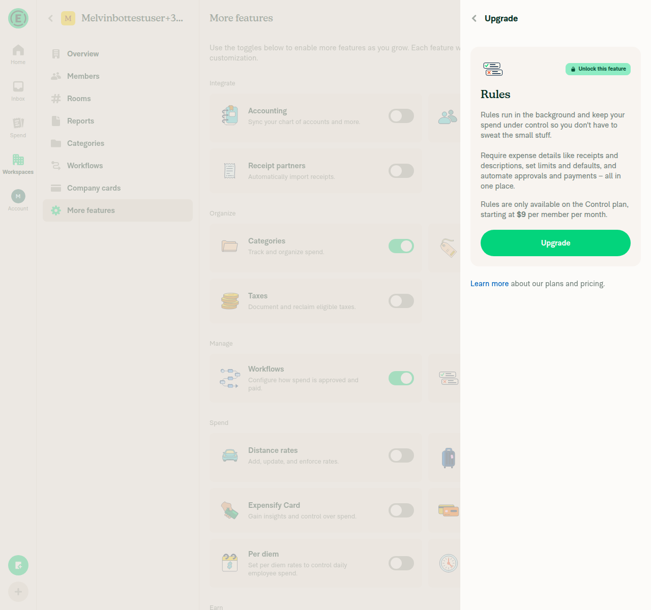 Collect-plan Rules feature gated behind Control-plan upgrade prompt