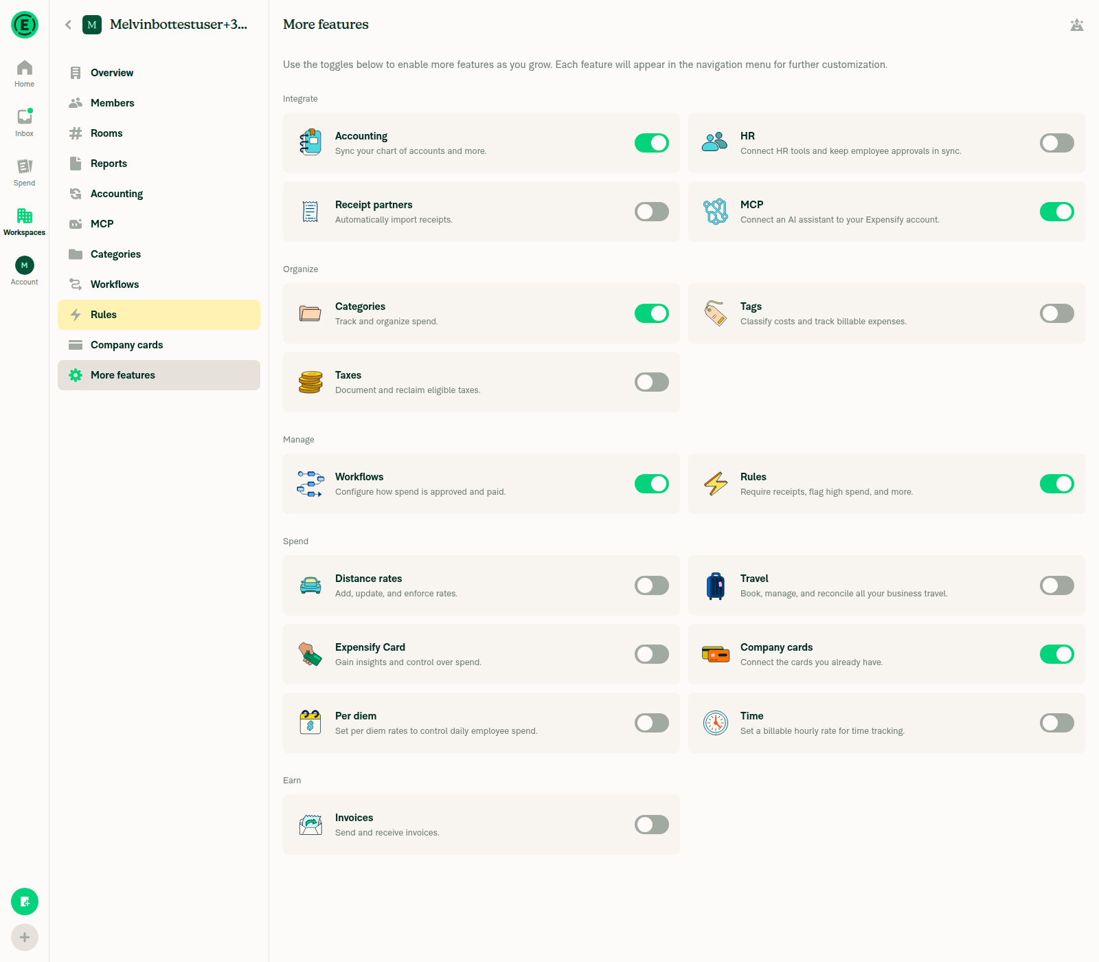Rules feature enabled in More features