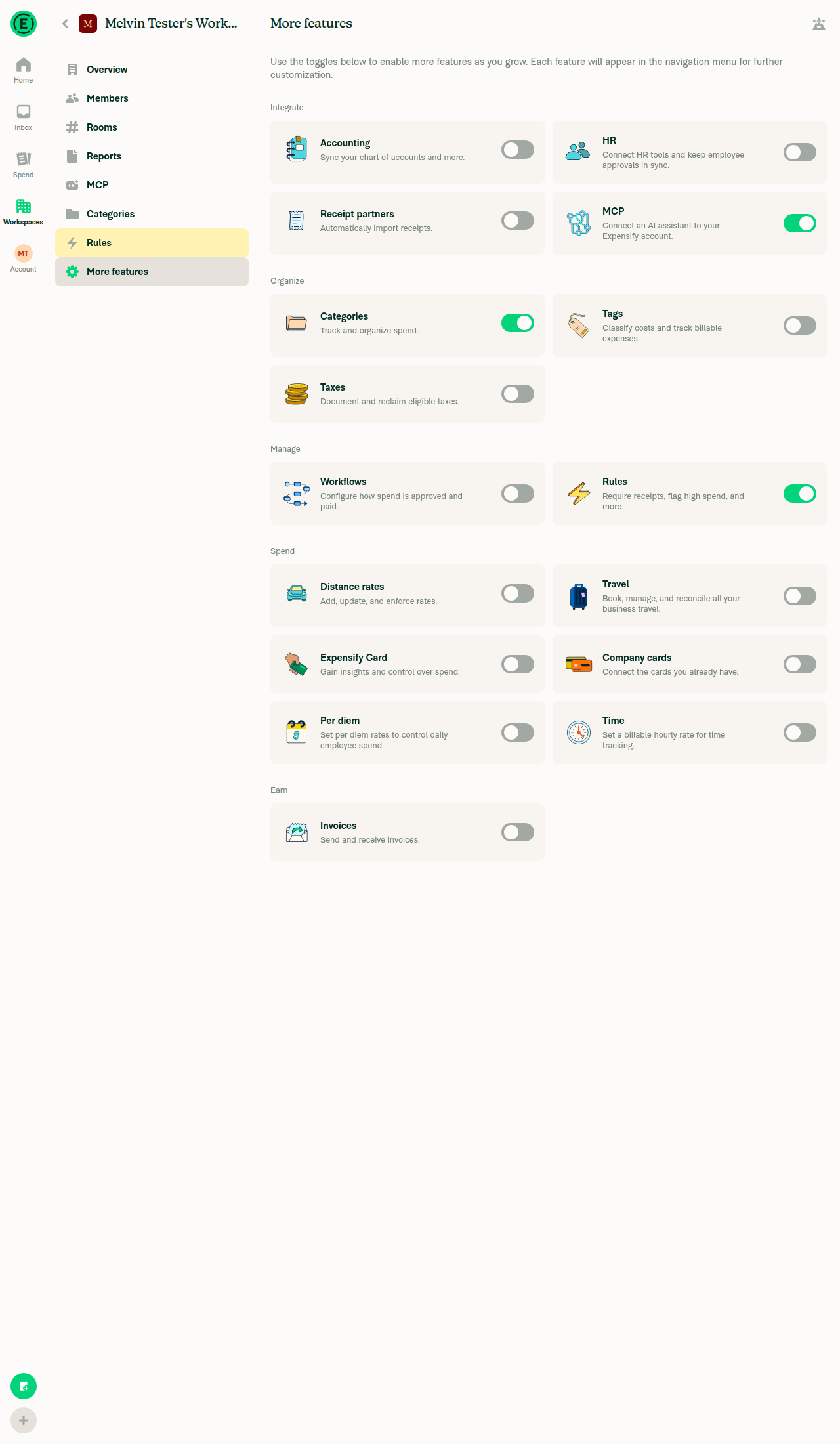 Rules feature enabled in More features