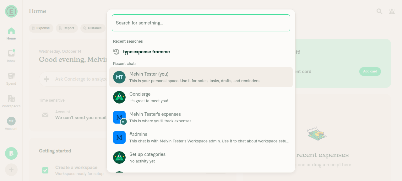 Search dialog opened from Home