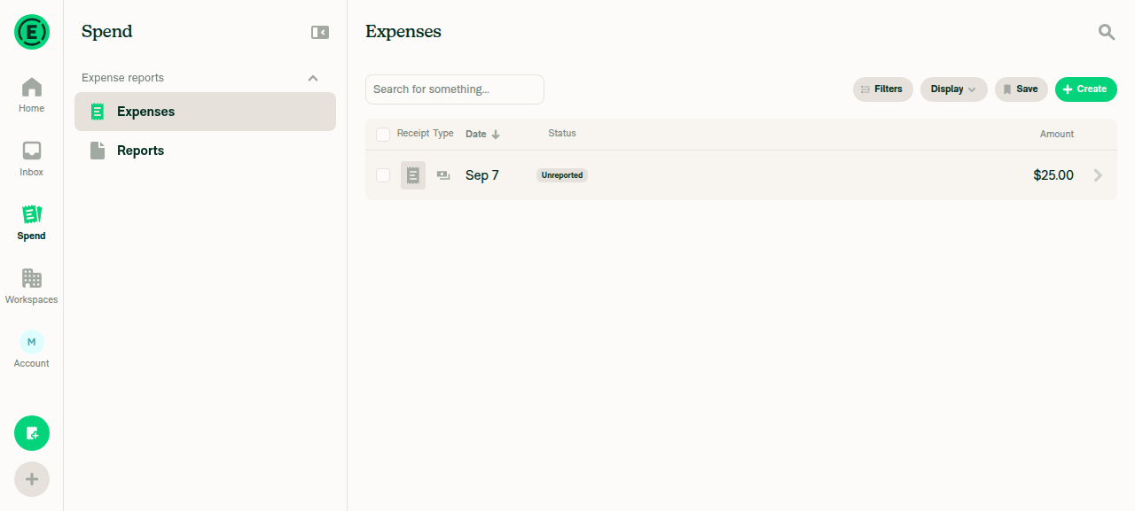 Expenses table, wide layout, checkbox column visible