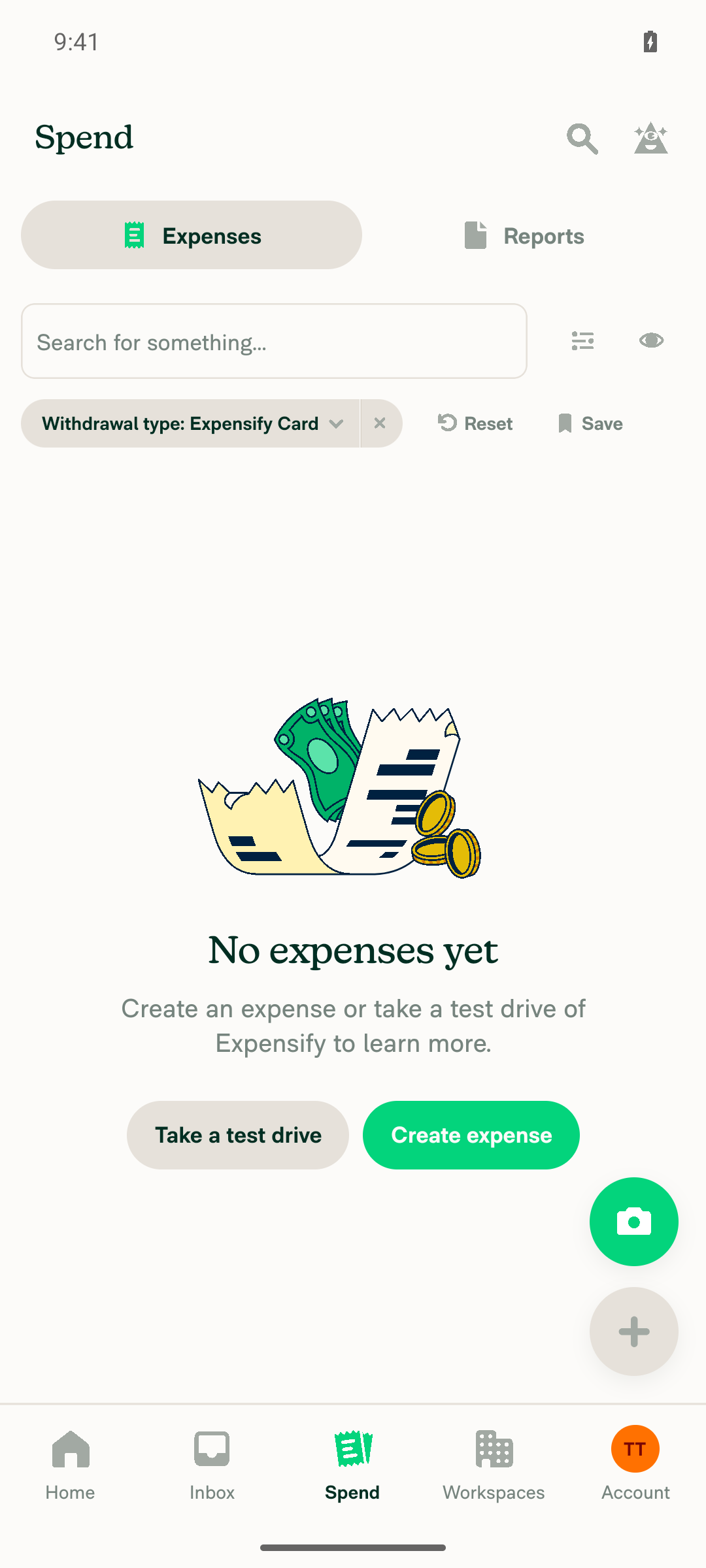 Expensify Card settlements search view showing the empty state