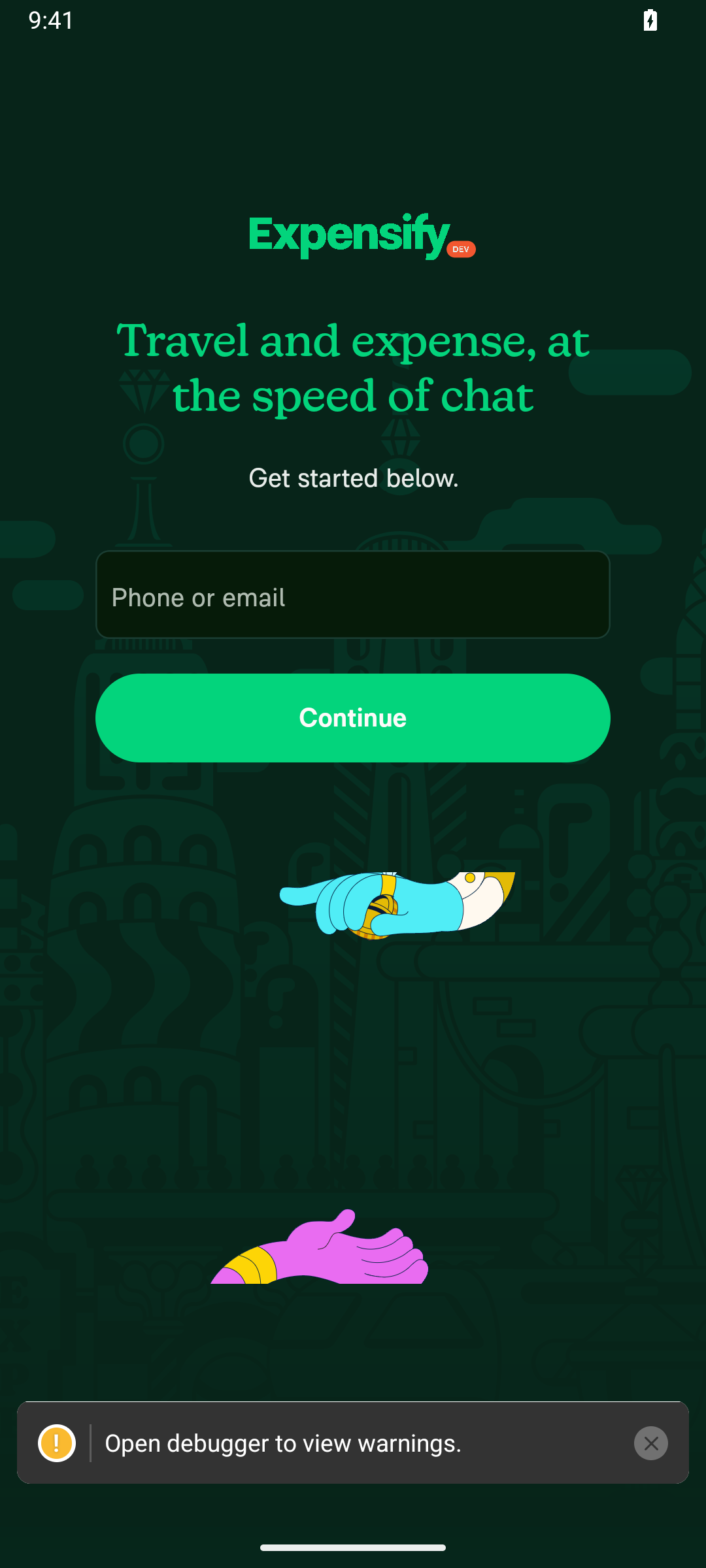 Expensify App SignIn screen rendered on Android emulator