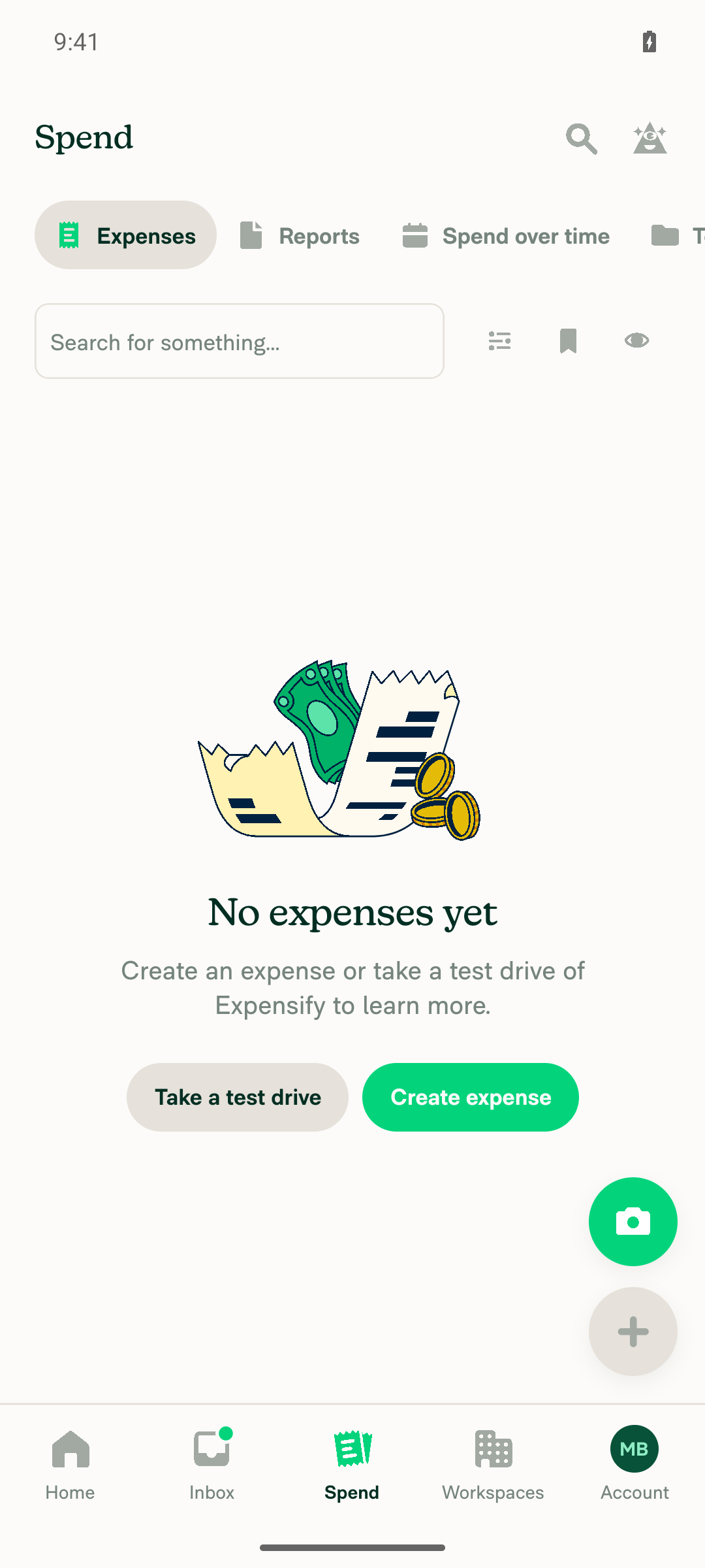 Spend page header reads Spend with Expenses tab selected