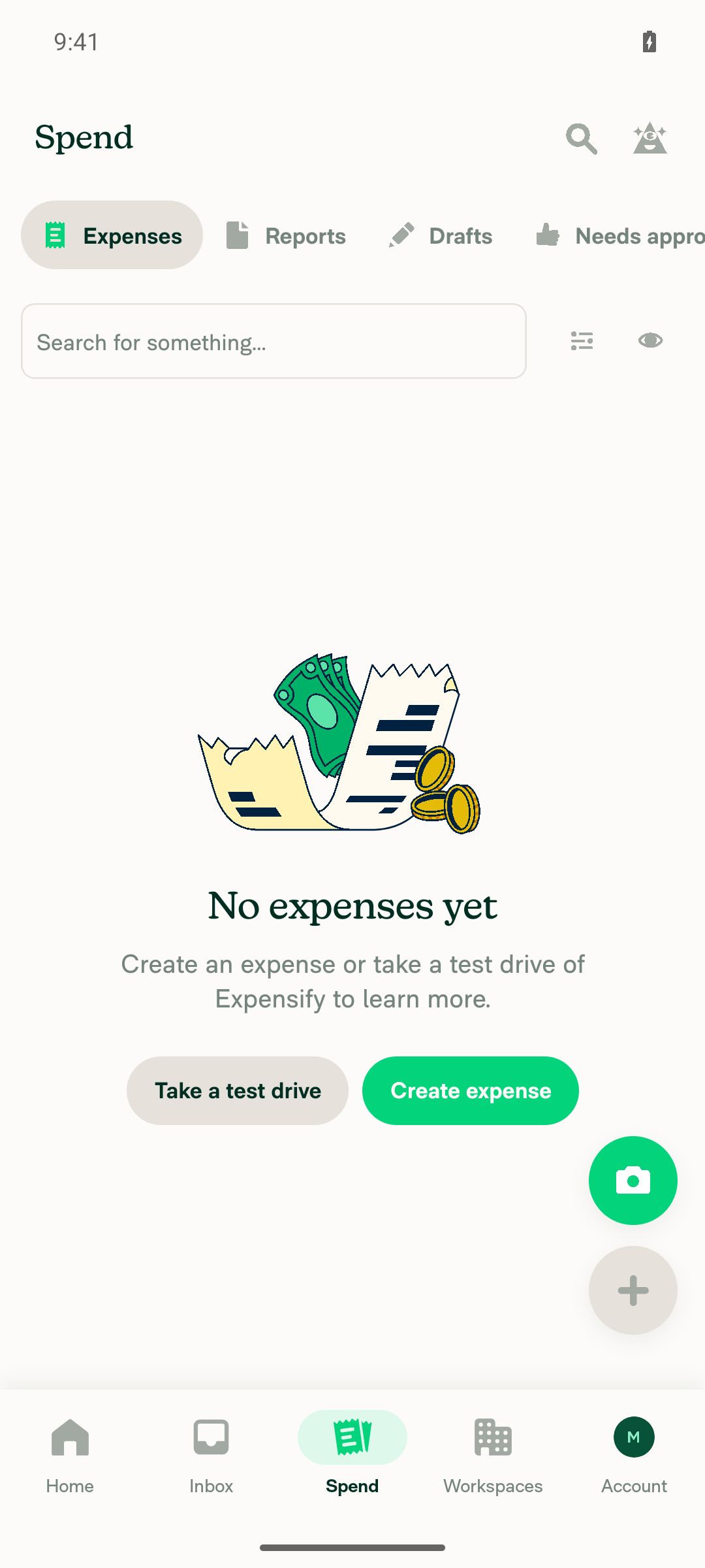 Spend tab before any rejection, no Rejected chip