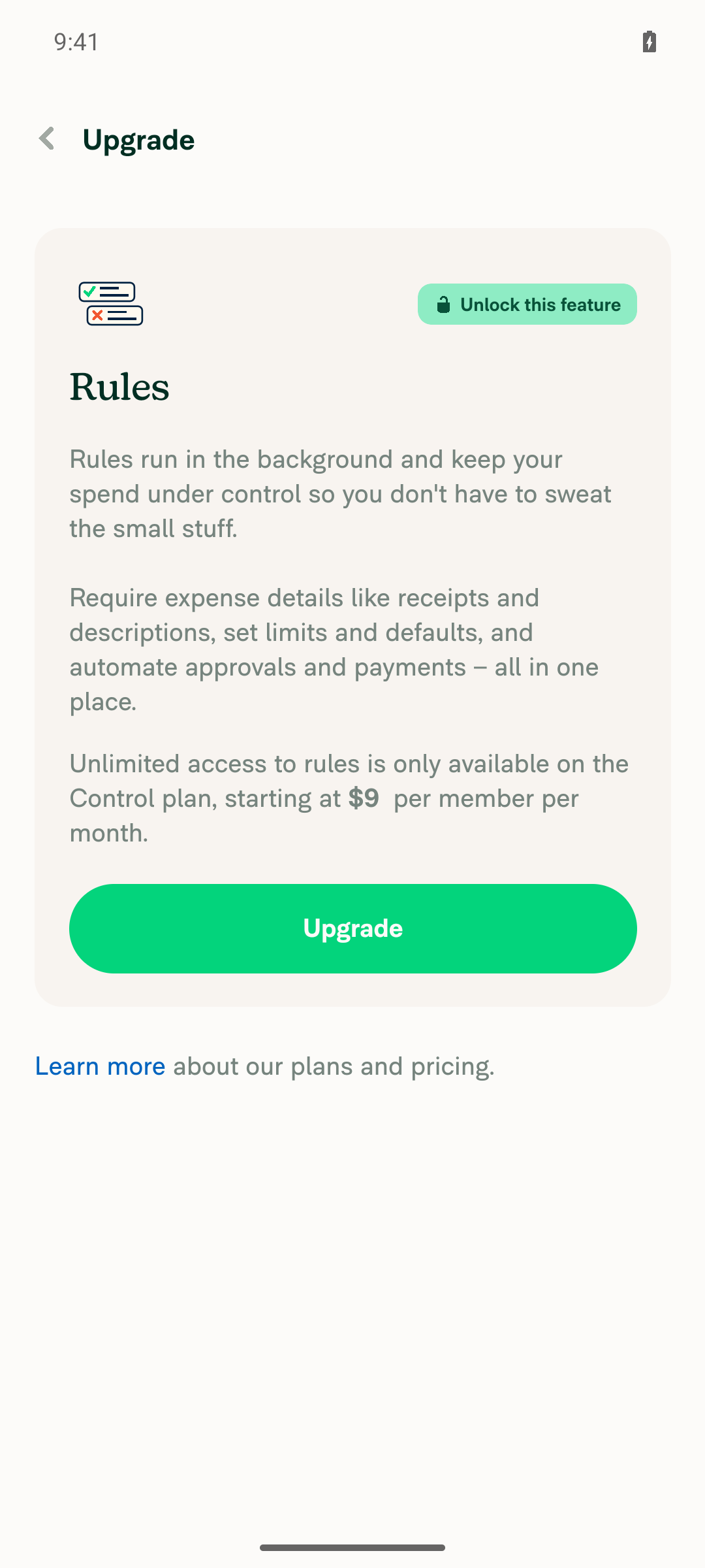 Spend rule link redirects to Control upgrade page on Collect workspace
