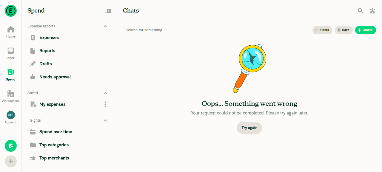 Non-401 search error with Try again button