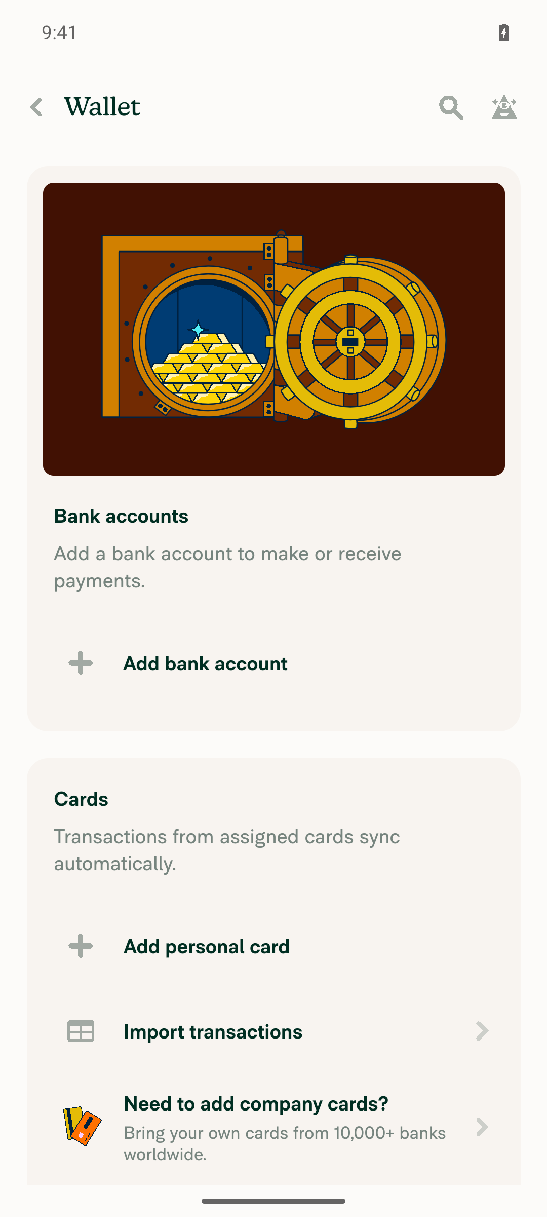 Wallet page with Import transactions button