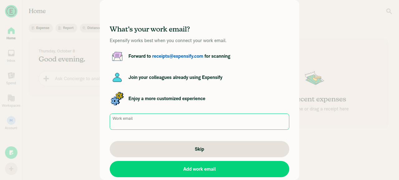 Onboarding work email step with editable input