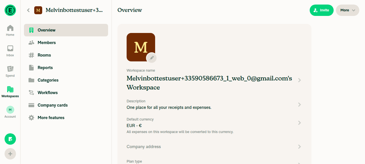 New Collect workspace Overview page showing Plan type: Collect