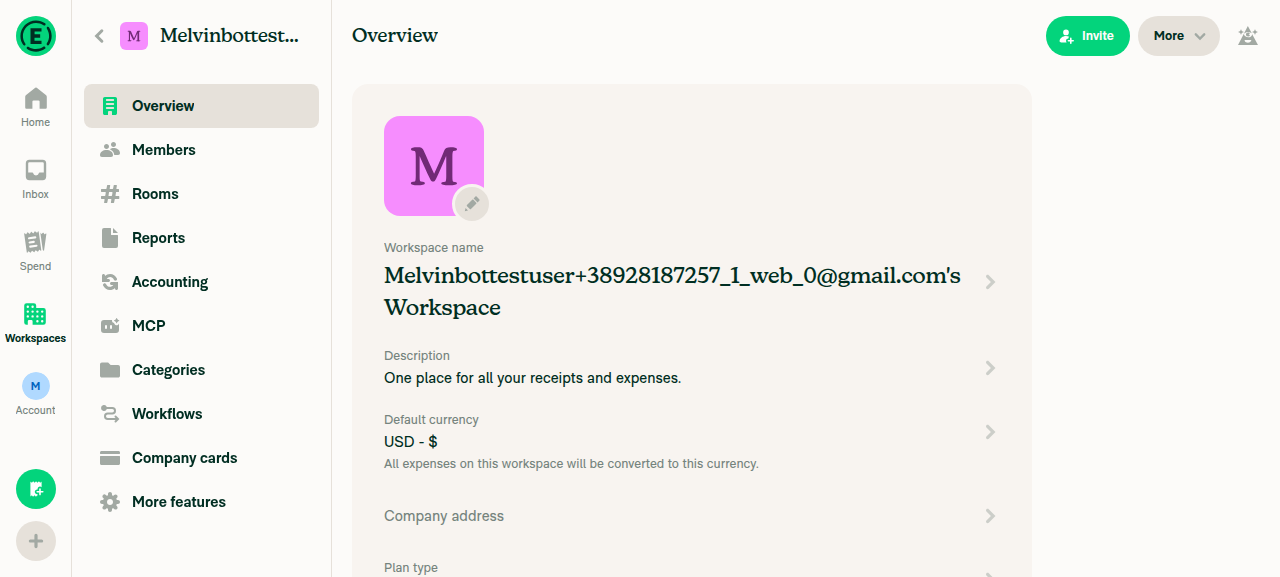 Workspace Overview settings page